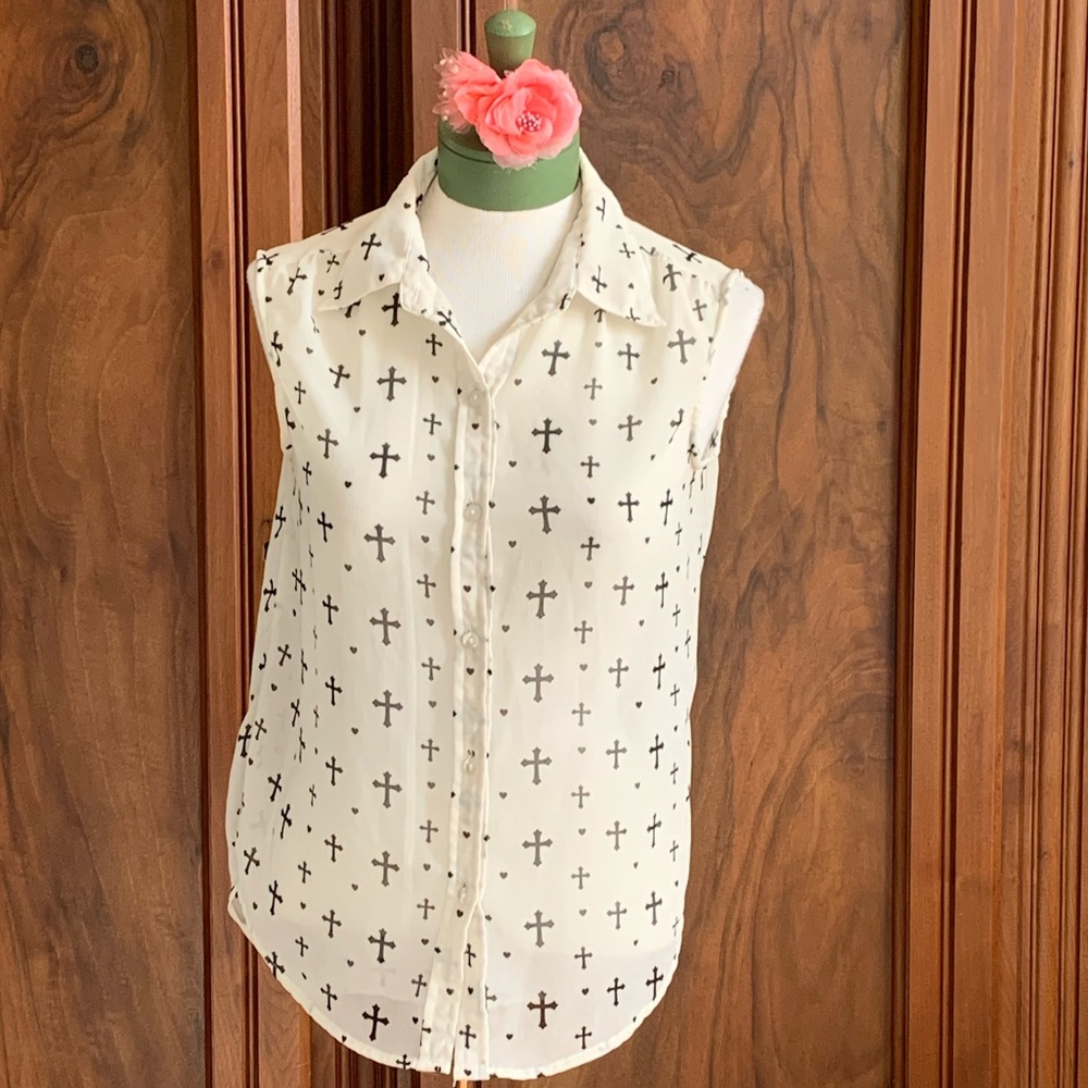 Fun & Flirt Sheer Sleeveless Top Crosses & Hearts